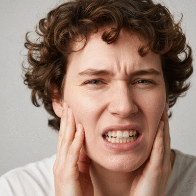 Person holding jaw from pain, indicating dental emergency