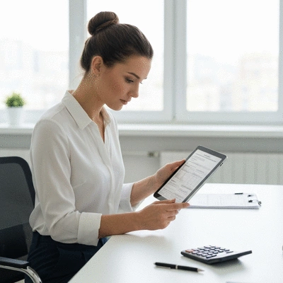 Woman reviewing dental insurance forms on a tablet