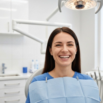 Patient smiling after a successful dental check-up