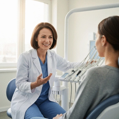Dentist consulting with a patient about cosmetic dentistry options
