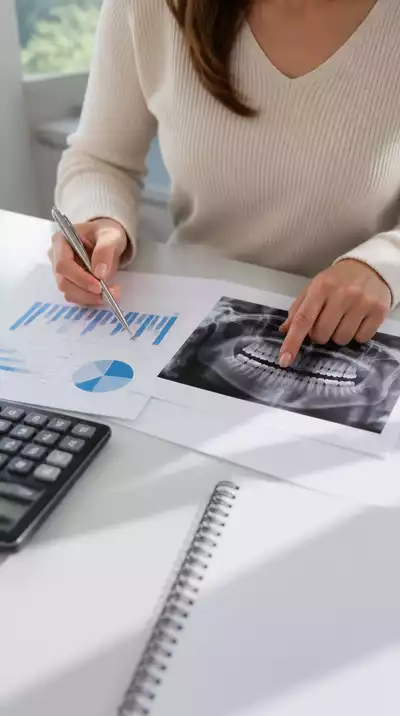 Person reviewing financial documents and a dental treatment plan on a table