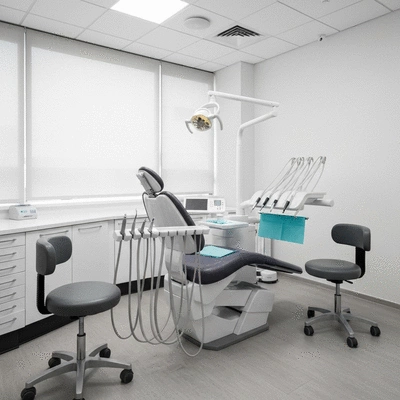 Modern dental office interior with advanced equipment, clean and bright, ready for cosmetic dentistry procedures