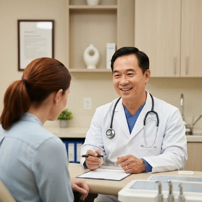 Dentist explaining insurance options to patient
