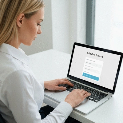 Person scheduling dental appointment on a laptop